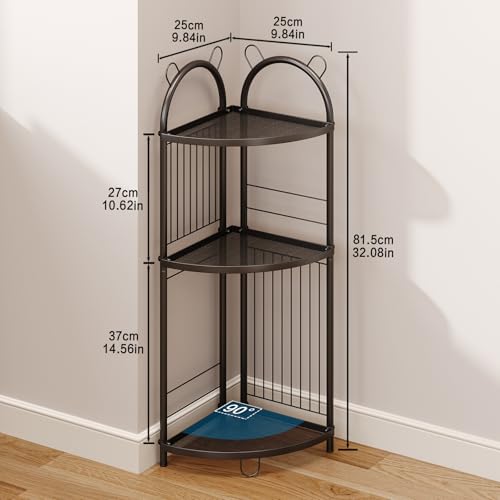 Corner Bathroom Shelf Metal Short Corner Stand Shelf Black Bathroom Stand Small Bathroom Storage Corner Shelf Unit for Toilet Shower Room 3 Tier