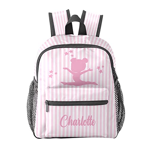 Gymnastic Striped Pink Personalized Kids Toddler Backpack for Boys Girls ,Custom Mini School Backpack Bags Kindergarten, 10''(L) x 4''(W) x 12''(H)