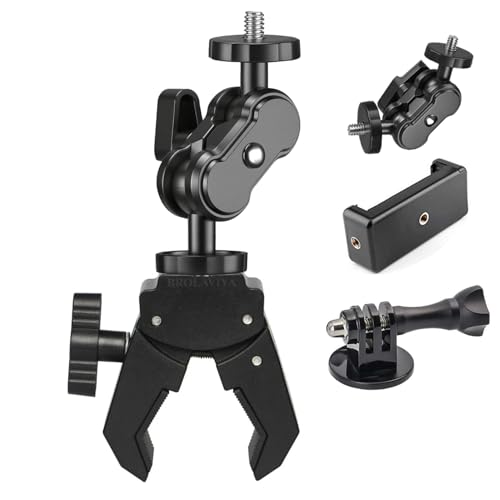 Image of BROLAVIYA Super Clamp with Dual Ballhead Magic Arm, Mobile Bracket with 1 /4 Threads, for Desk Tripod Tube Crossbar Gimbal Rods Compatible with smaprtphones, DSLR Camera, Tripod, Ring Lights