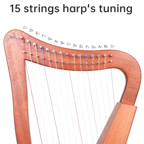 Harp, AKLOT 15 Strings Mahogany Lyer Harp 22 inch Height with Electric box,Spare Strings, Tuning Wrench, Black Bag and Strap, Lyre Kit Gift for Adult Professional Beginner - Image 6