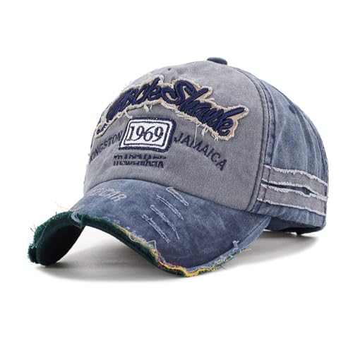 Image of 1969 Denim Washed Stylish Cap for Men Women with Brim (Fit to Head Size - Approx 54CM to 60CM)