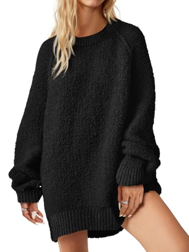 Saodimallsu Womens Oversized Sweater 2025 Fall Trendy Fuzzy Crew Neck Long Sleeve Casual Tunic Sweaters