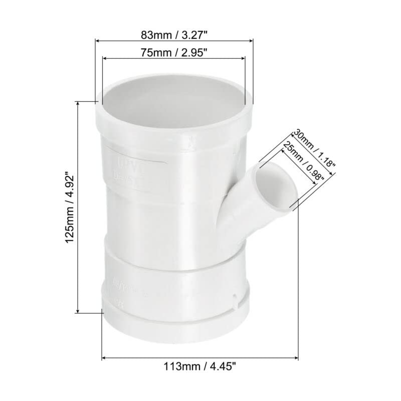 Tool parts 2Pcs PVC Water Pipe 3 Ways Reducing Y Fitting 75x25mm ID Tube Tee Reducer