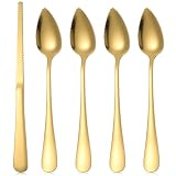 4 Grapefruitlöffel aus Edelstahl und 1 Grapefruitmesser gezackte Kanten Löffelpackung Fruchtlöffel Grapefruit Löffel 5-Teiliges Set für Kiwi Beeren Grapefruits Äpfel (Gold)