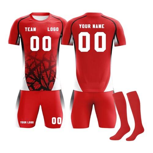Equipo Camiseta Fútbol Personalizadas Nombre Número y Logotipo para Hombres y Niño, equipación Fútbol DIY con Conjunto Top Pantalón Corto y Calcetines