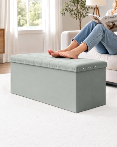Image of B FSOBEIIALEO 43 inch Tufted Storage Ottoman Bench Storage Chest, Sage Green