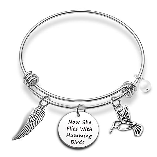 Memorial Bracelet Hummingbird Jewelry Now She Flies with Hummingbirds Mom Remembrance Gift in Memory of Loss of Mother