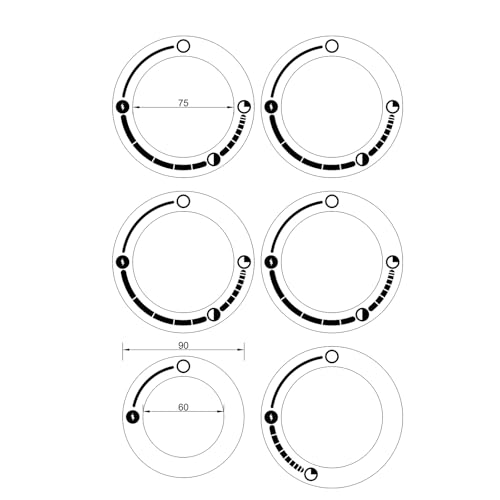 Image of 6 Large Grill Burner Dial Labels markings, Gas Grill knob stove flame indicator decal Replacement Sticker (Pack of 2 Black Print ON Clear)