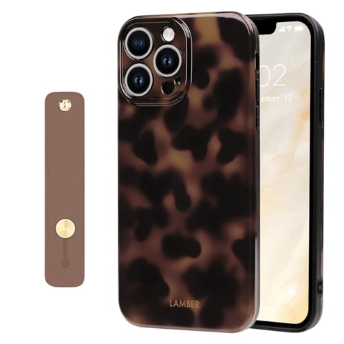 NITITOP Compatible with iPhone 12 Pro Max Case with Wrist Strap Cute Stylish Leopard Aesthetic Tortoise Amber Design for Women Girls Men Soft TPU Shockproof Protective Cover - Brown
