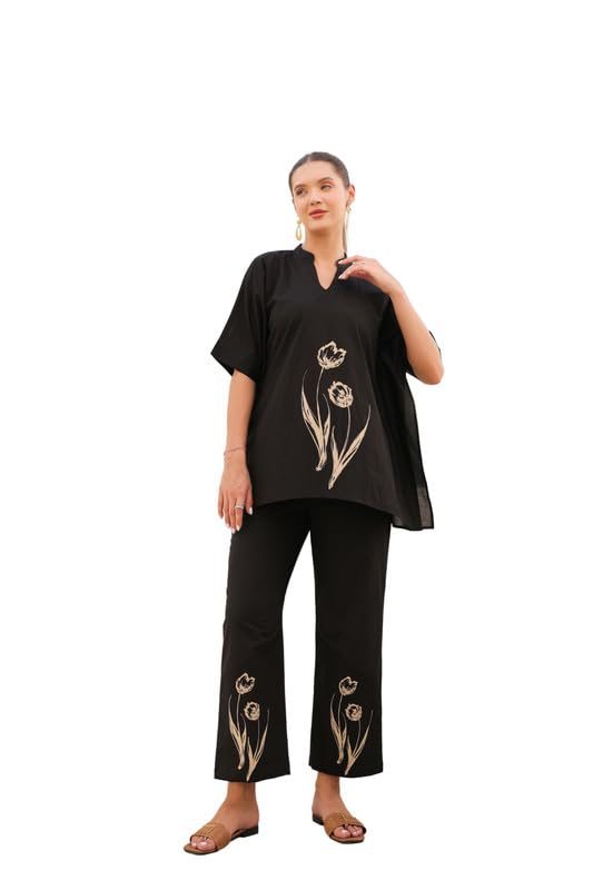 jisora Women's Black Printed Russian Silk Co-ord Set-picture-35