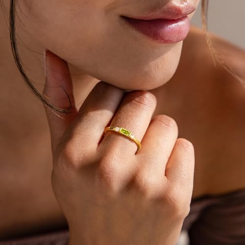TOBENY Gold Birthstone Rings for Women 14K Gold Plated Non Tarnish Stackable Rings Dainty Emerald Green Gemstone Cubic Zirconia Engagement Wedding Ring for Birthday Jewelry Gifts Size 6-102
