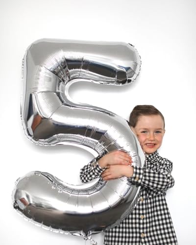 Image of Silver Number 15 Balloon 40 inch, 15 Number Balloons, 15th Silver Birthday Decorations, 15 Year Old Silver Party Supplies
