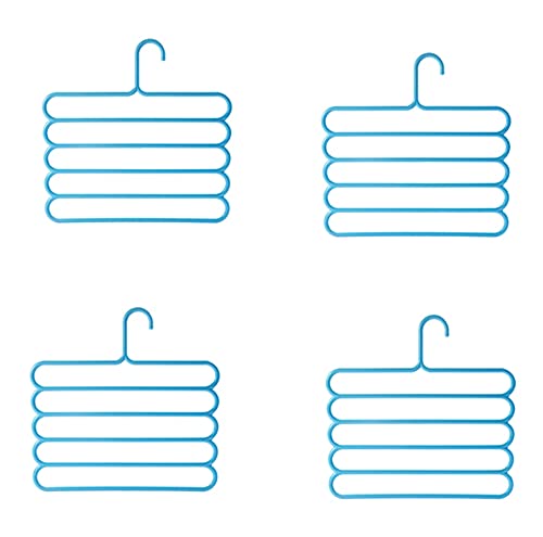 Cintres Pour Pantalons, 5 Couches De Cintres Pour Pantalons Peu Encombrants, Organisateur De Rangement En Plastique Antidérapant Pour Vêtements Pour Pantalons, Jeans, Jupes, Écharpe (8 Pièces)- blue Cover