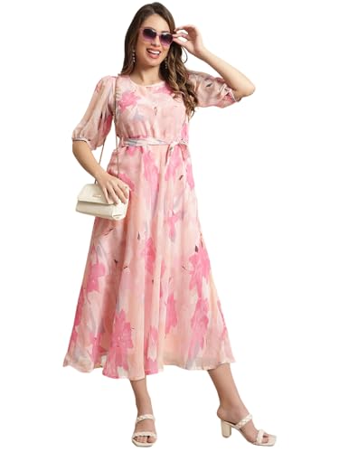 Image of Tee Projekt Women's Georgette Maxi Dress| Digital Print Floral Printed Western Ethnic Gown |Maxi Dress Casual Wear