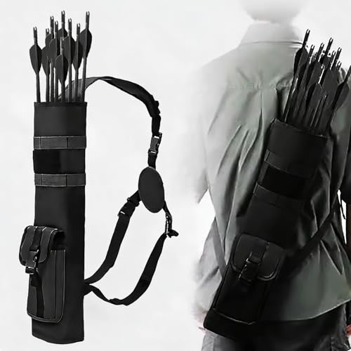 ZSHJGJR Carcaj de espalda con arco tradicional, carcaj ajustable para arcos recurvos/compuestos, carcaj de práctica de caza y objetivo para jóvenes y adultos (negro)