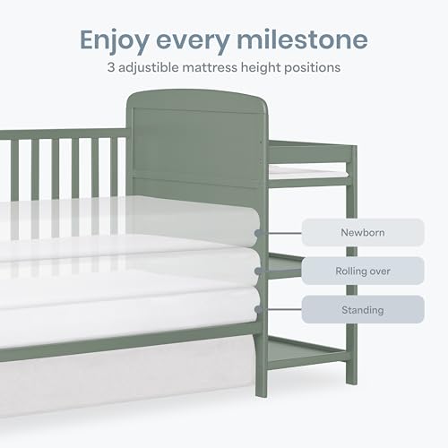 Image of Dream On Me Anna 4 in 1 Full Size Crib and Changing Table Combo in Meadow Green, Greenguard & Baby Safety Alliance Certified, Converts from Baby Crib to Toddler Bed and Day Bed
