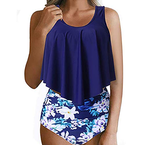 LOPILY Maillot de Bain 2 pièces pour Femme avec Volants et imprimé Floral - Argenté - 50 Cover