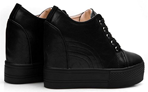 SATUKI Adult Women's Hidden Heel Wedges Lace up Casual Fashion Sneakers3