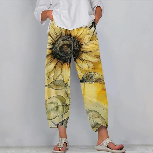 Womens Sunflower Pants Dressy Loose Fitting Pants Casual Cotton Linen Pants Fashion Trendy Pants Going Out Pants2