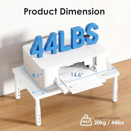 Image of ECOLOVI Adjustable Wood Computer Monitor Stand Riser, Office Desk Organizer and Accessories for Monitor, Laptop, PC, Printer, Office Desk Accessories Workspace Organizer for Home Office Supplies, White