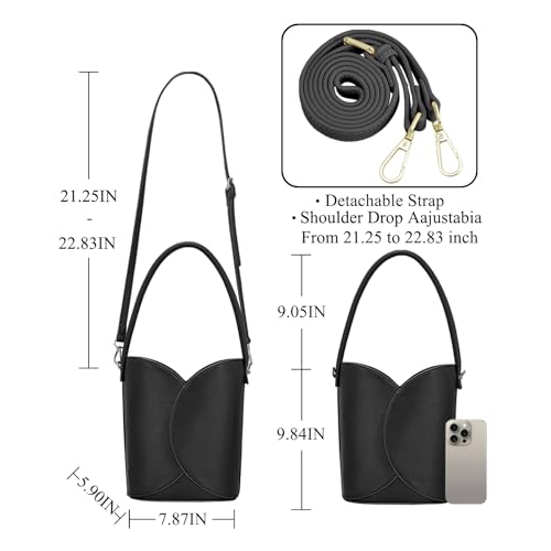 Bucket Bag for Women Vegan Leather Handbags with Removable Strap Small Shoulder Purse Crossbody Totes Bags2