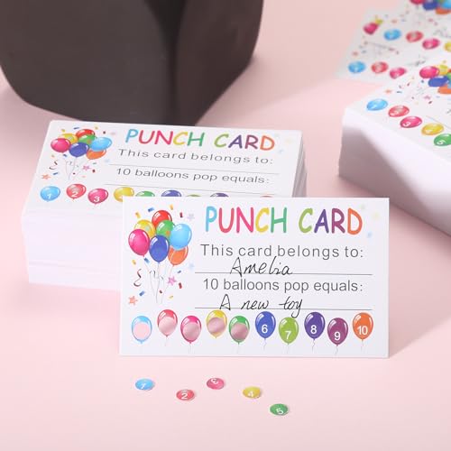 Image of ONEDONE Punch Card 200 PCS Punch Cards for Classroom Incentive Awards Punch Cards for Kids Students Teachers Home Classroom School Business Loyalty Card - 3.5 inch x 2 inch Balloons