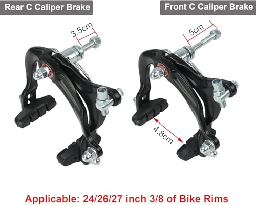 Hmseng Bike Brakes Calipers Set, 1 Pair Front and Rear C-Type Brakes Calipers Fit for Most Road Bicycle-Black - Thumbnail 2