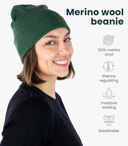Image of Merino Wool Beanie for Women & Men - 100% Merino Skull Cap 17.5um - All Season Unisex Adult Hat & Socks for Running, Hiking