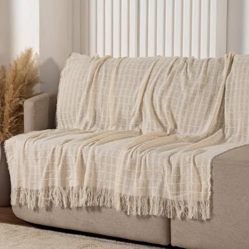 Manta Artesanal de Algodão 1,70x2,40m para Sofá e Cama – Franja M...