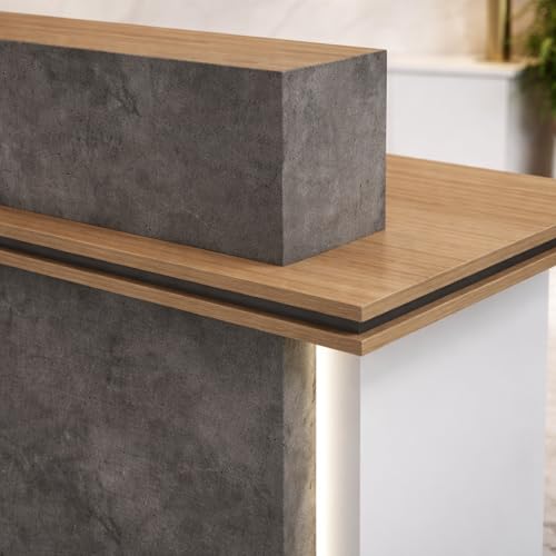 Image of Modern Reception Desk for Office, Hotel, Salon, Clinic, Spa & Commercial Lobby | Luxury Stone Finish Front Reception Counter Table with Workspace Area - (RCT-003 LPB L6W2)