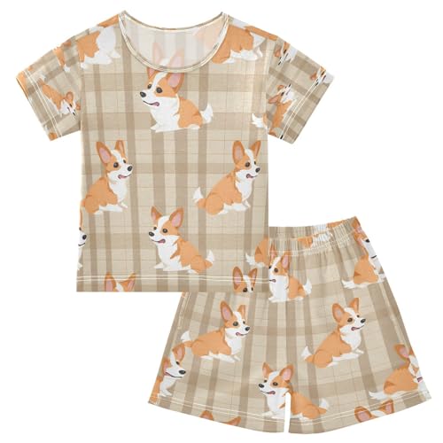 senya Short Sleeve Pajamas Sets Summer Cotton Sleepwear Corgi Dogs