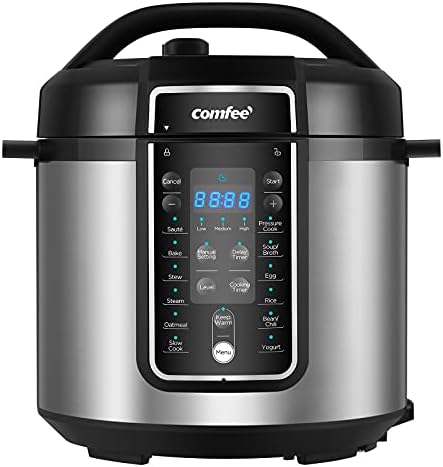 COMFEE’ 6 Quart Pressure Cooker 12-in-1, One Touch Kick-Start Multi-Functional Programmable Slow Cooker, Rice Cooker, Steamer, Sauté pan, Egg Cooker, Warmer and More