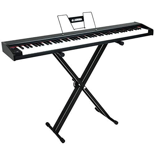 LAGRIMA LAG-600 Full Size Key Portable Digital Piano, 88 Key Electric Keyboard Piano for Beginner/Adults with X Stand, Bluetooth, Sustain Pedal, Power Supply, Music Stand, Black