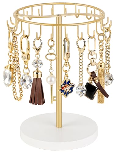 Dahey Keychain Display Stand for Vendor Metal Bracelet Holder Organizer Hand Sanitizer Keychain Display with 22 Hooks Storage Keychains Bracelet for Study Desk Entryway Decor Gold