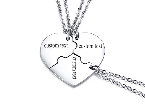 MEALGUET Personalized Stainless Steel Initial Name Heart Puzzle Necklaces 3 Piece Matching Split