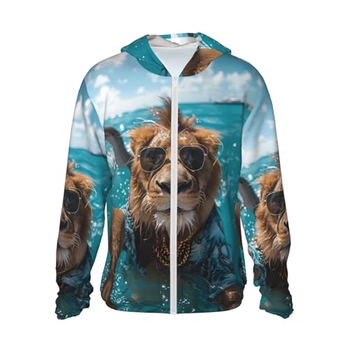 Hawaiian Swimming Lion - Chaqueta con capucha y cremallera para protección solar, suave, de manga larga, para mujeres y hombres, Negro, XX-Large