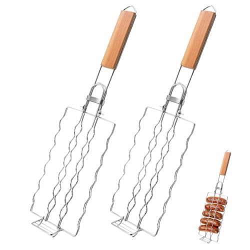 NHQZ 2 pièces Grille à saucisses Pliable, Pince à Barbecue Pliable Portable, Accessoires pour Barbecue, Gril à saucisses