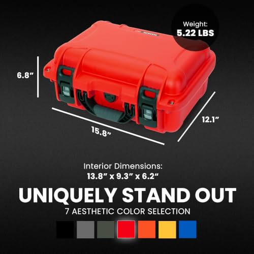 Image of NANUK 915 Hard Case with Cubed Foam - Compact Waterproof Travel Camera Hard Case with Padded Dividers, 13.8 inch x 9.3 inch x 6.2 inch - Dustproof and Impact Resistant, Airline Carry-On Approved - Red