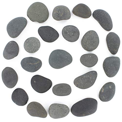 24 Rocks for Painting - Flat & Smooth Kindness Rocks for Arts, Crafts, and Decoration - Stones w/Easy Paint Surface - 2 to 3.5 inches - Set of 24 - Black