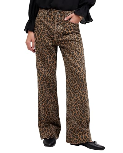 Women's Leopard Printed Jeans Full Length Mid Rise Cheetah Print Demin Baggy Pants