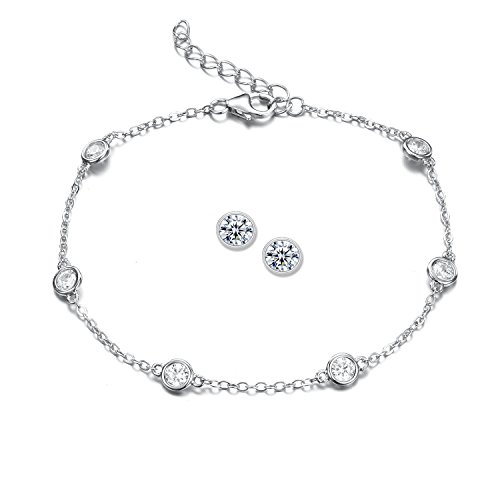Preisvergleich Produktbild Einfache Wassertropfen AAAAA Zirkonia Dainty Armband 925 Sterling Silber Zargenfassung mit passenden Ohrstecker mit Geschenk-Box enthalten