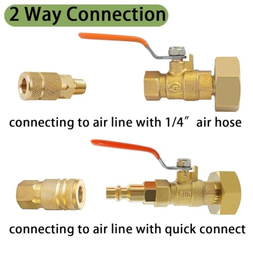 Image of YSIL Brass RV Winterize Blowout Adapter with 1 /4 inch Quick Connect Plug and 3 /4 inch Female GHT Thread,with Ball Valve Easy Blow Out Water Winterizing RV Sprinkler Systems Camper Trailer Boat