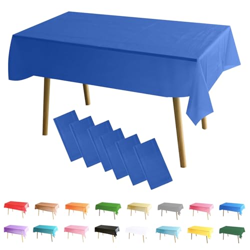 MOMAHUA Pack de 6 Manteles de Mesa Azul Oscuro, 137x274cm Manteles de Mesa Rectangulares, Grandes Manteles de Plástico Limpiables para Fiesta, Picnic, Baby Shower, Fiesta de Halloween, Decoración de