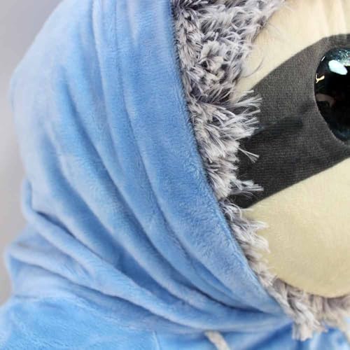 BEMIRO Faultier Kuscheltier XXL – 80 cm, Füllung aus 100% recyceltem Material, mit Hoodie, glitzernde Augen, kuschelig weich (Blau)
