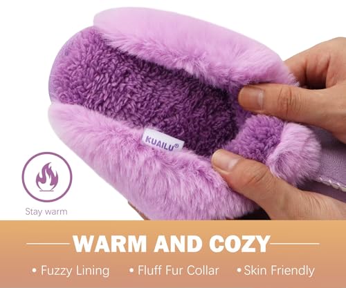 Image of KuaiLu Womens Cozy Memory Foam Slippers Ladies Fuzzy Faux Fur Lined Warm Arch Support House Shoes Slip on Comfy Winter Scuff Indoor Outdoor Rubber Hard Sole