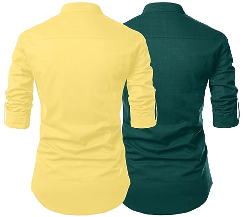 Image of FINIVO FASHION Combo of Men's Cotton Blend Solid Regular Fit Full Sleeve Straight Short Kurta Shirt, Casual and Formal Wear