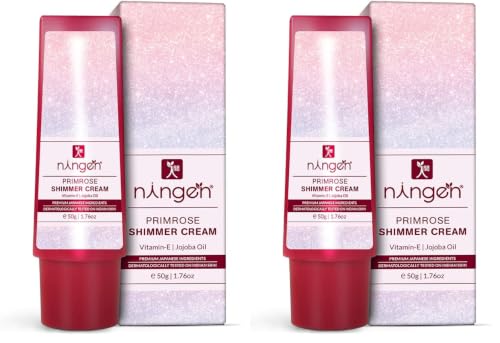 Image of Ningen Primerose Shimmer Cream I Hyaluronic Acid, Vitamin-E, Jojoba Oil I Dermatologically Tested I Allergy Free I Silver and Gold Dust I Suitable for all Ages (Pack of 2)