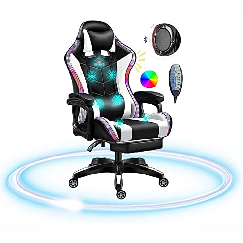 Devoko Gamingstoel Met Massagefunctie En Led, Ergonomische Bureaustoel Met Voetensteun Gamingstoelen Voor Kantoor En Games