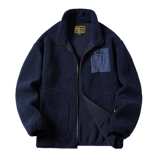 Men's Fleece Lined Jacket Sherpa Full Zip Thermal Padded Coat Fall Winter Relaxed Fit Lightweight Outwear Fashion Coat