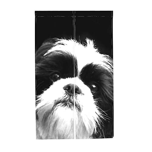 暖簾 シーズー犬 白黒 かわいい 犬柄 仕切り のれん プリント 障子 和風 143×86 Cm 雰囲気 ポリエステル 目隠し 遮光 断熱 日除け 防寒 防音 プライバシー保護 インテリア キッチン レストラン 出入り口 家 居酒屋 引越し プレゼント